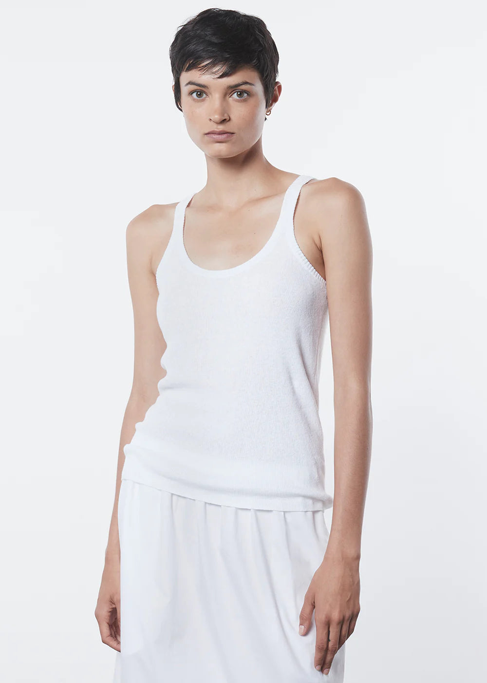 Linen Knit Strappy Tank - White