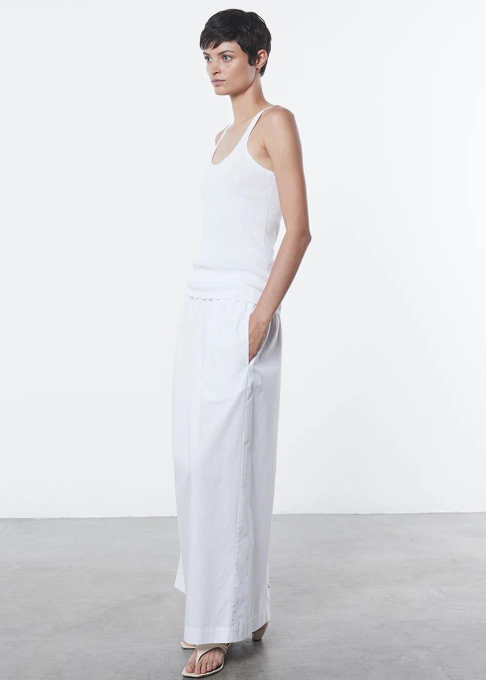 Linen Knit Strappy Tank - White