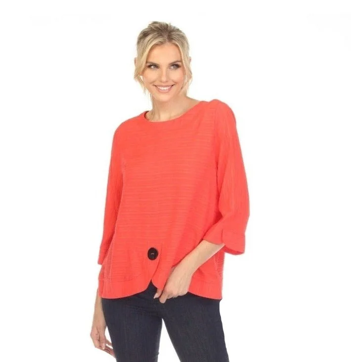 Moonlight Tonal Knit Button Top in Coral - 3488-COR