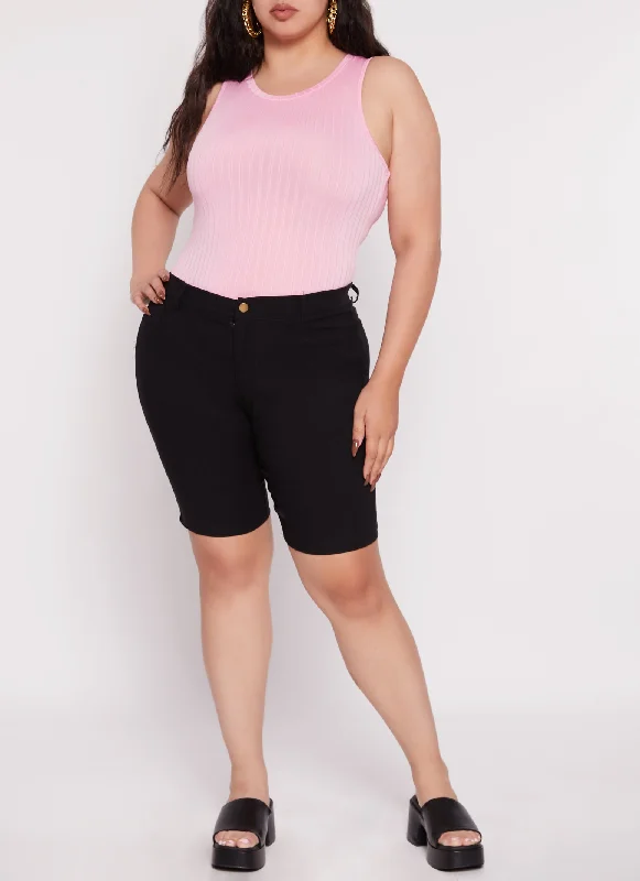 Plus Size Daisy Ribbed Crew Neck Tank Bodysuit