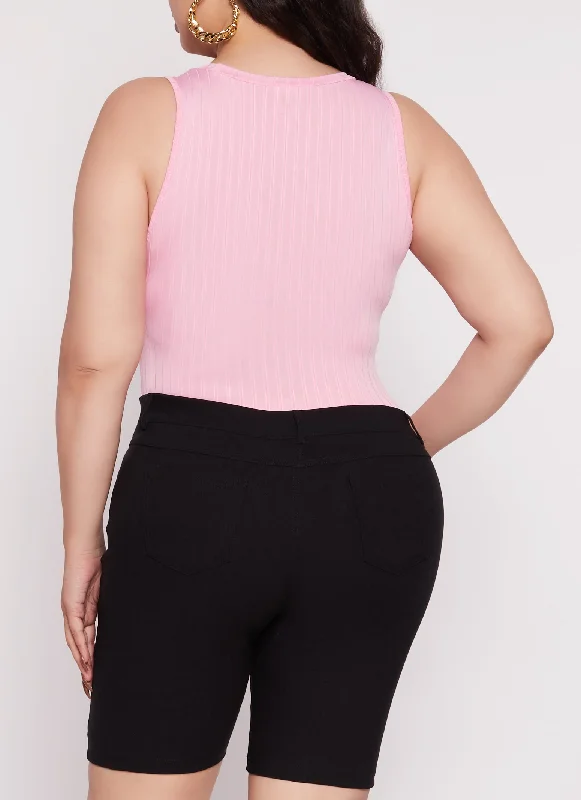 Plus Size Daisy Ribbed Crew Neck Tank Bodysuit