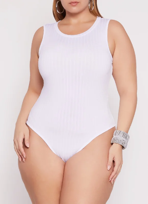 Plus Size Daisy Ribbed Crew Neck Tank Bodysuit