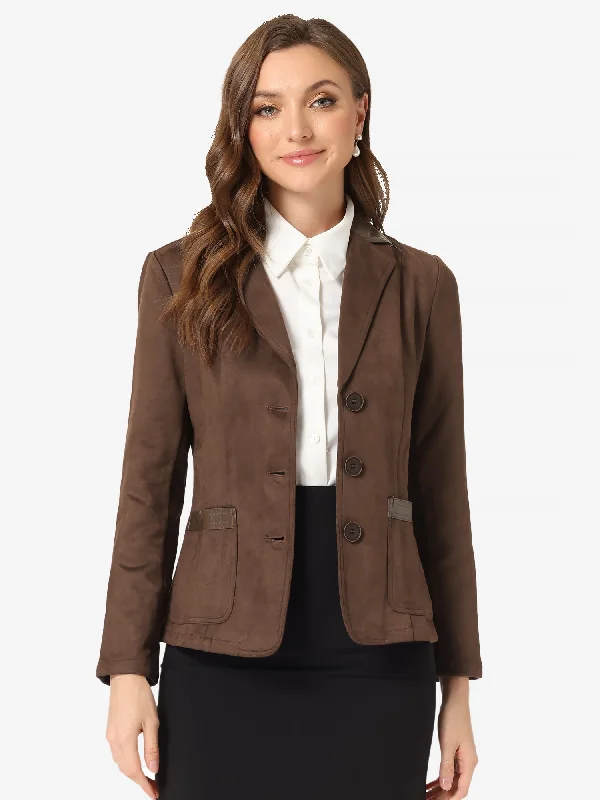 Faux Suede Lapel Collar Cowgirl 2 Button Blazer Jacket